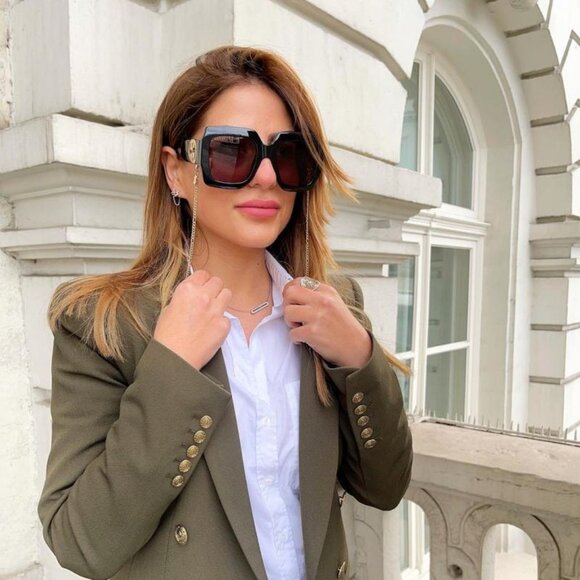 Gucci GG1022S 005 Square Sunglasses - Black/Brown with Gold Chain - Picture 3 of 11